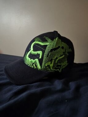 Fox Black Hat with Bright Green Graphic Logo